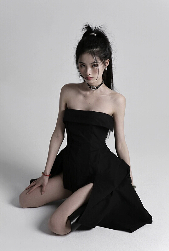 [AC] dark wind drawstring strap irregular bra dress 6877# JJ