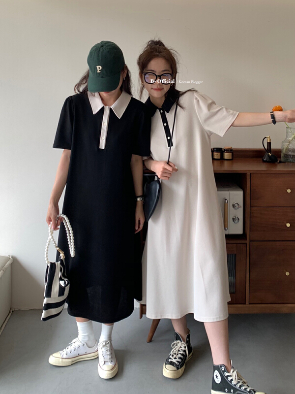 New in early summer! [B plus] versatile casual simple color contrast dress 22-3199-2# HBx