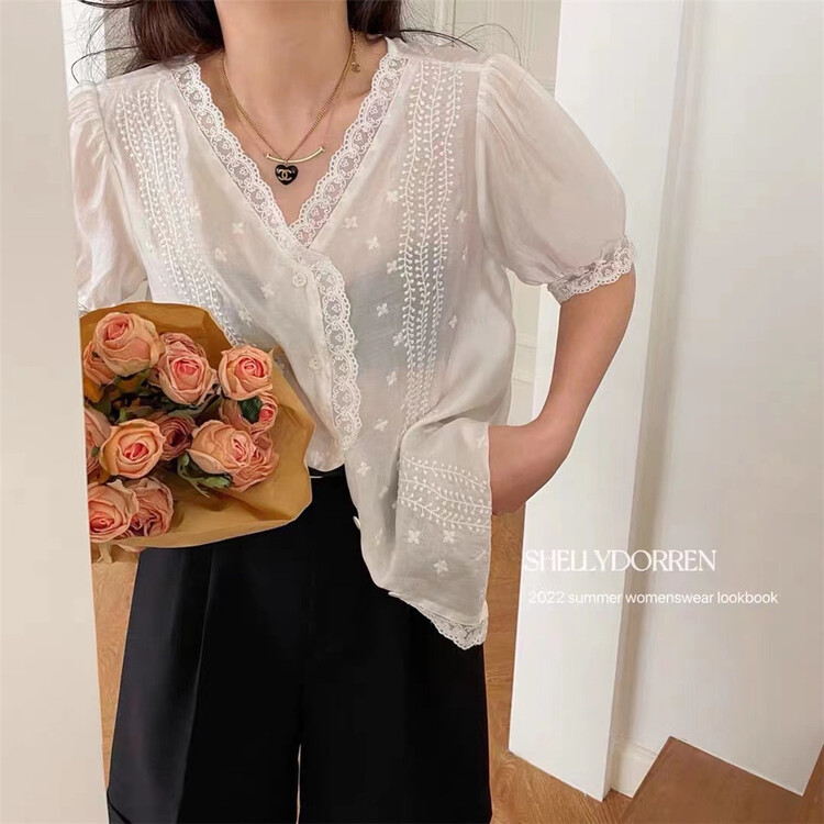 [Susan] V-neck single breasted simple shirt 18608# LSW