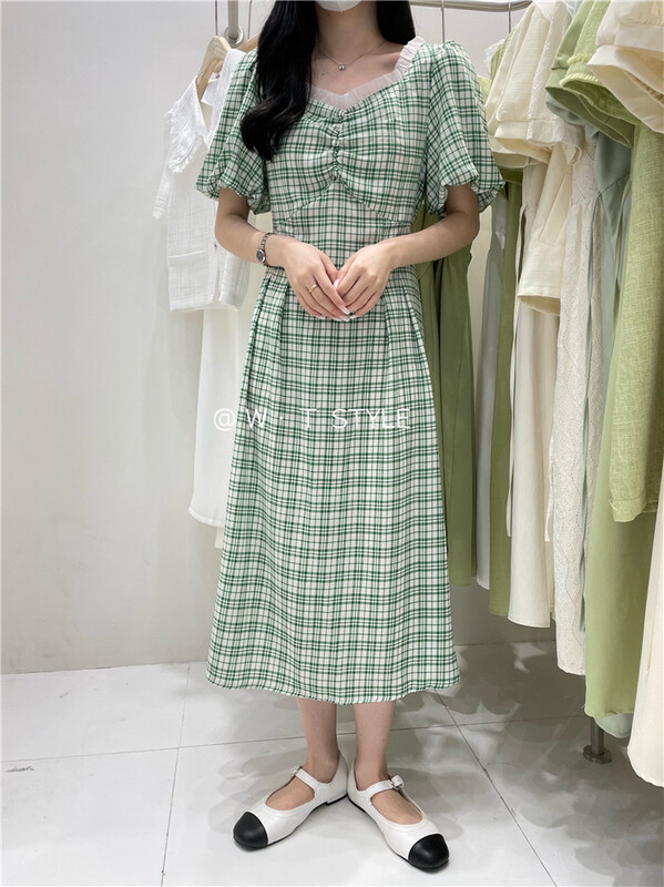 goods in stock! New in early summer! [wt] Korean style lattice slim dress a9030# HBx