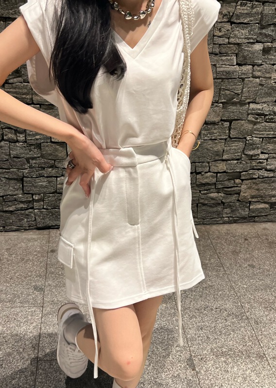 [wht] back elastic lace up Korean solid color versatile skirt 4072# WTT
