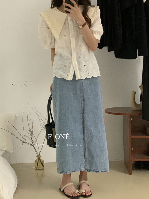 [f one] age reduced sweet baby collar embroidered shirt 66127# WPL