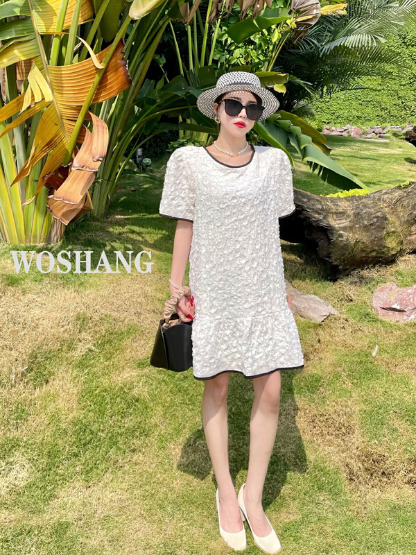 New in early summer! [woshang] heavy industry three-dimensional jacquard high-grade color contrast dress 1247# XYJ