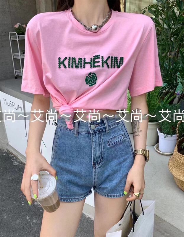[as Aishan] Sequin letter Pullover short sleeve T-shirt 9998# WTT