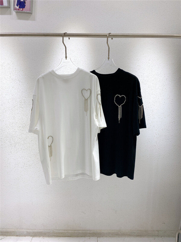 goods in stock! New in early summer! [iris chic] fashion love tassel versatile short sleeve T-shirt s220121# ozq