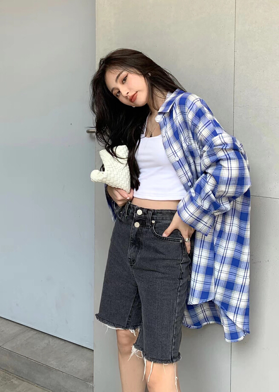 [11An] Korean fashion casual check shirt a6389# LSL