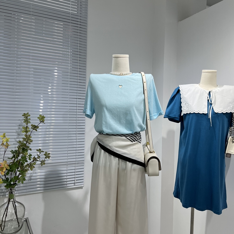 New in early summer! [hi candy] simple love hollow out design Short Sleeve T-shirt b3308# lwy