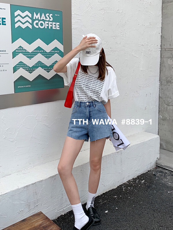 [Wawa] Korean casual versatile denim shorts 8839-1# ozq