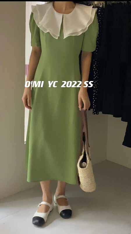 [O MI] French retro contrast double Ruffle collar dress ys-7613# HBx