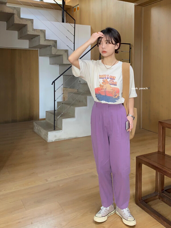 New year in early spring! [seek peach] round neck comfortable Korean Short Sleeve T-shirt (T-shirt only) 5029# ll