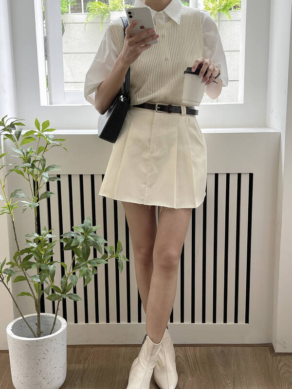 goods in stock! [ever true] high waist short pleated skirt (with belt) 33300# CLS
