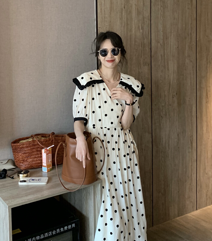 goods in stock! New in early summer! [y.jia Yijia] gentle Navy wave point dress ys2-5613# PCZ