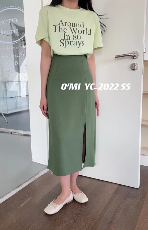 New year in early spring! [O MI] Korean versatile slim high waist split clear color skirt (only selling skirt) 5612# HBx