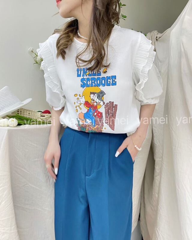 [ya. Mei] crew neck print comfortable short sleeve T-shirt 5916-1# ll