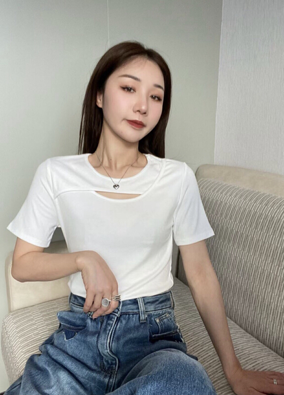 [pamini] simple solid color versatile short sleeve T-shirt 9388# HJC