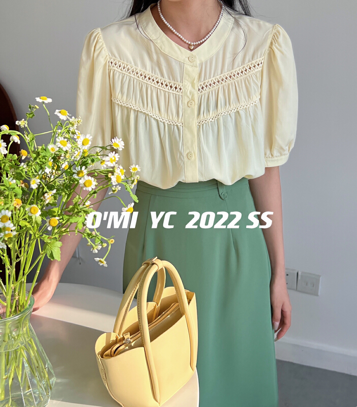 New in early summer! [O MI] Korean chic retro Round Neck Shirt ys-8626# HBx
