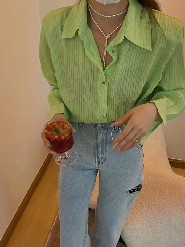 [semi plain] personalized striped loose shirt (shirts only) j925# ZSY