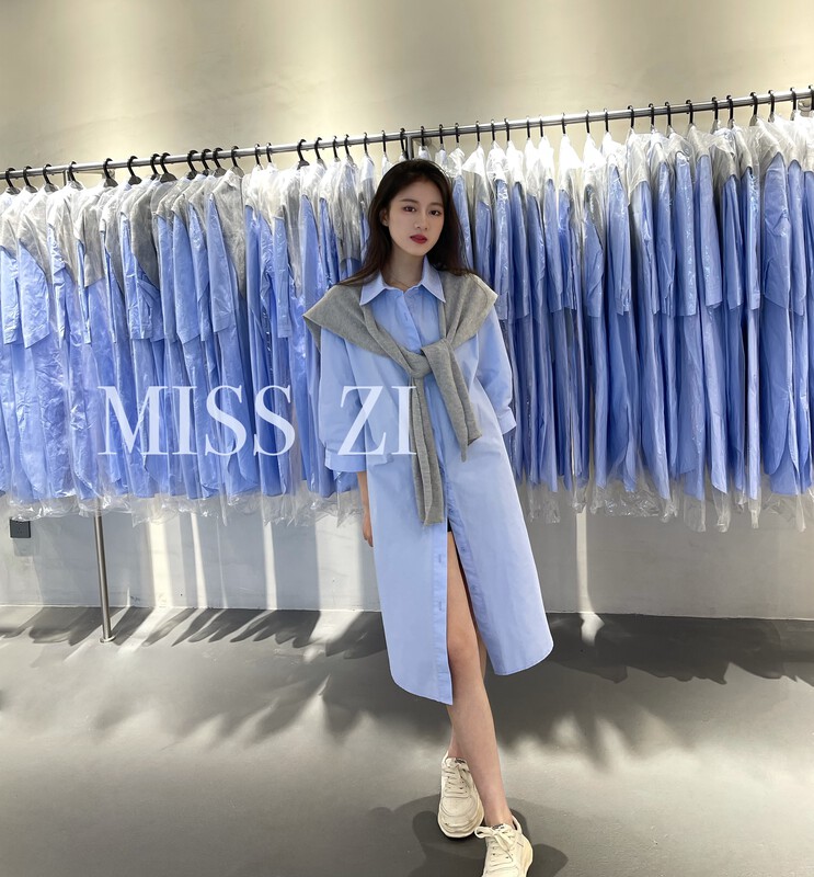 [miss Zi] Korean version solid color medium length shirt (with shawl) 2335# cqw