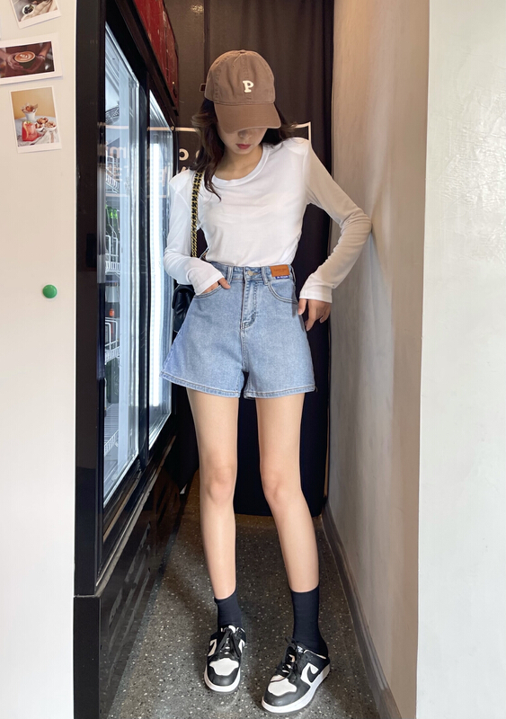 [en Xi'er] personalized label design skinny denim shorts k1009# L