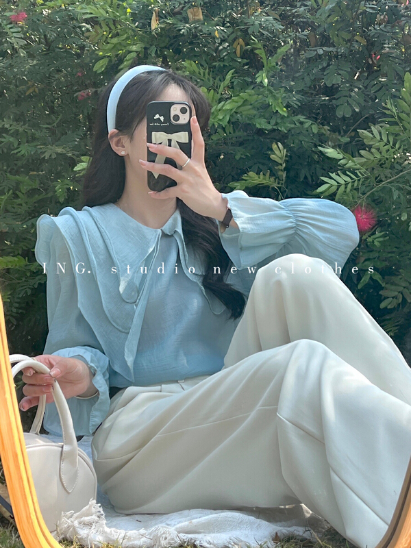 goods in stock! New year in early spring! [ing] French sweet baby collar loose shirt ing-7621# ZSY