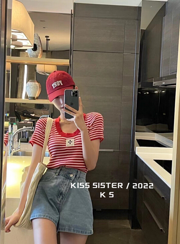 [kiss sister] fashion versatile striped sweater 22m8029# ozq