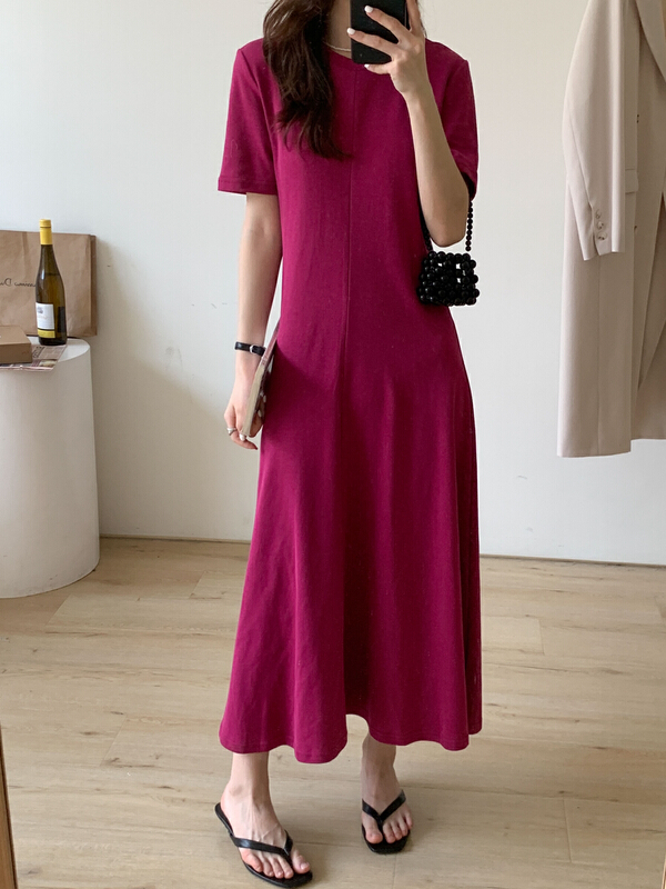 [Tn] waist closed solid color temperament dress l8404# cqw