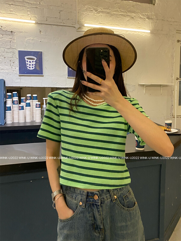 Buyer's selection of popular [wink. U] ultra cost-effective striped short sleeve T-shirt 8866# XJ