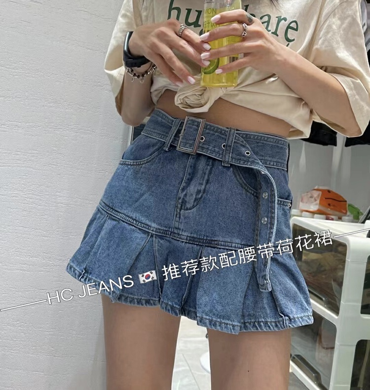 [Han Xier] thin and pure, wind lotus leaf skirt pants (with belt) 9117# HBx