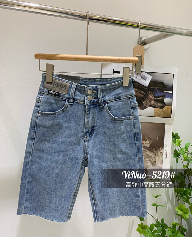 New in early summer! [Yinuo Yinuo denim] elastic five point versatile LABEL JEANS 5219# ZSY