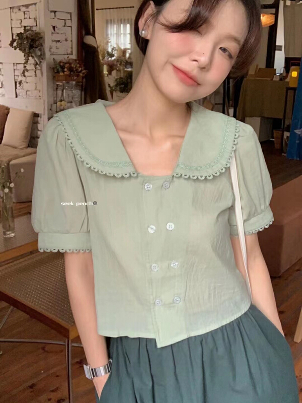 goods in stock! [seek peach] single breasted comfortable Korean shirt 8818# ll