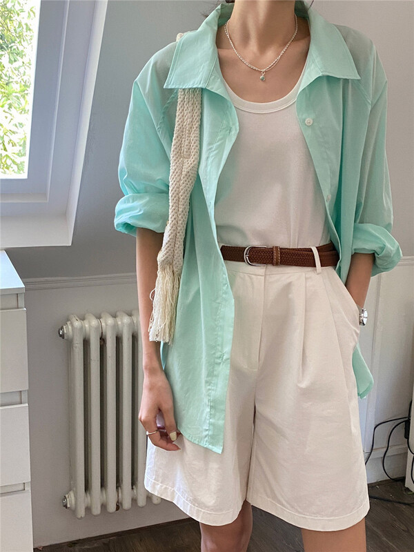 [in by in] casual simple and slightly transparent sunscreen shirt 10886# zjy