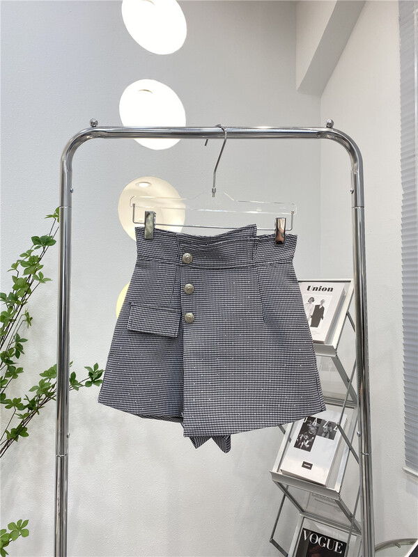 New year in early spring! [Linna] high waist irregular thousand bird check skirt pants 8965# zxx