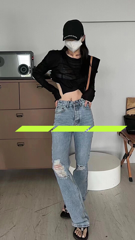 These [K2 design] Korean spice girl style big hole wool cotton jeans p24# WTT