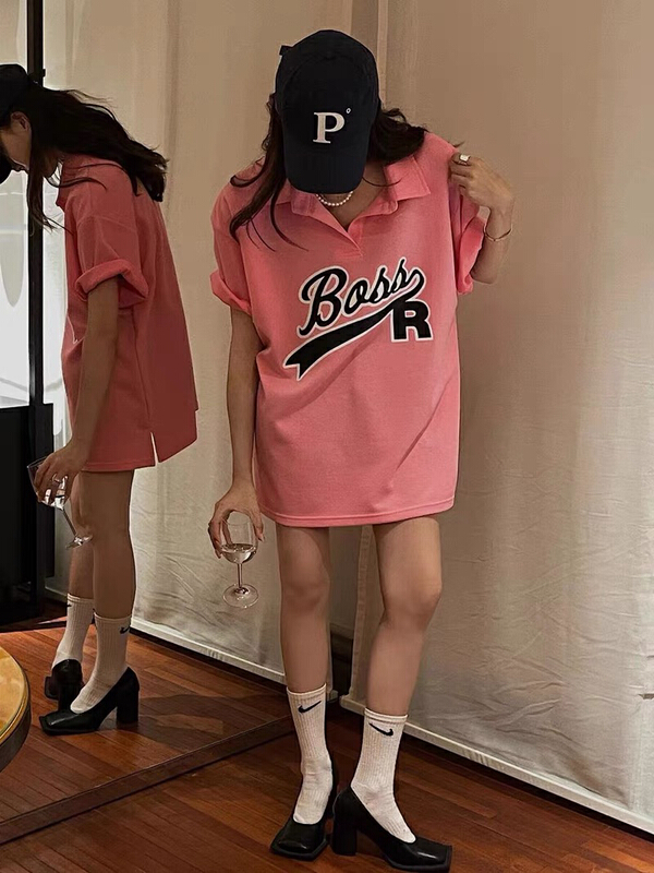 goods in stock! [Hello cherry] polo collar loose casual print short sleeve T-shirt 5569# WTT