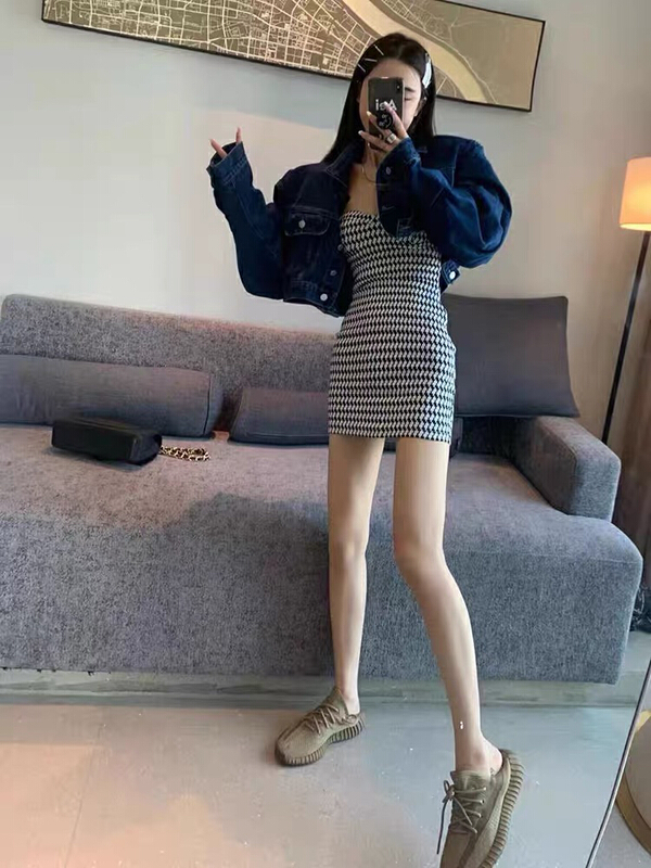[Nancy] fashion Korean Plaid slim fit strapless dress ys2-16# WPL