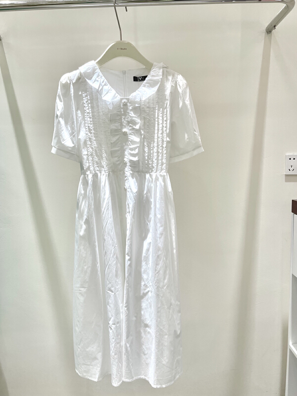New in early summer! 【5】 Korean doll neckline, waist closed, thin, lace up, long sweet dress 7808-1# L