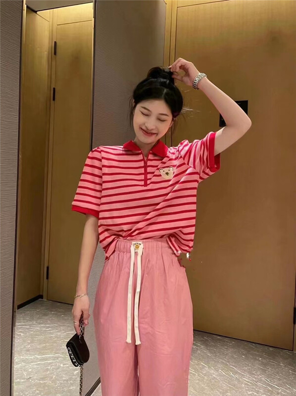 [OIT] stripe loose and versatile short sleeve T-shirt 9111# HBx