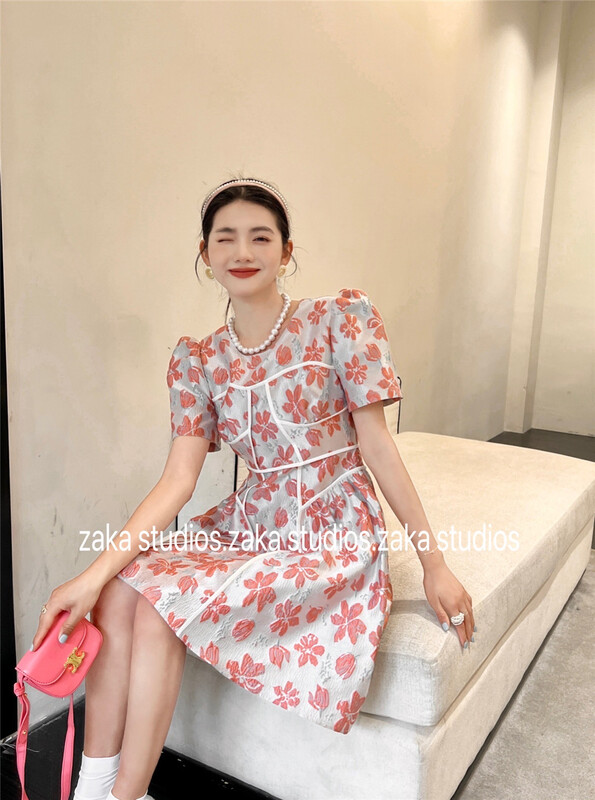 goods in stock! [Zaka] round neck bubble sleeve lady dress 58279# ll