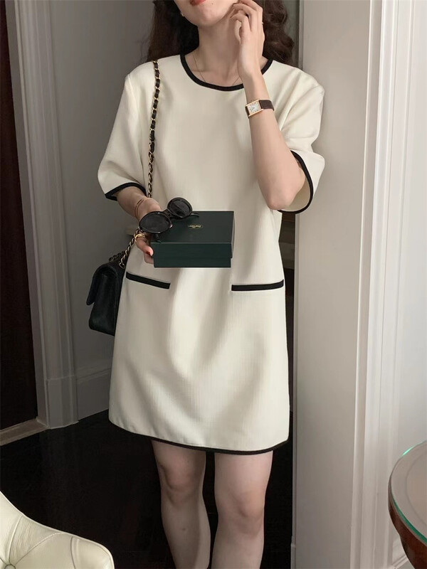 [new post] Korean version contrast color edge loose dress 6622# cqw