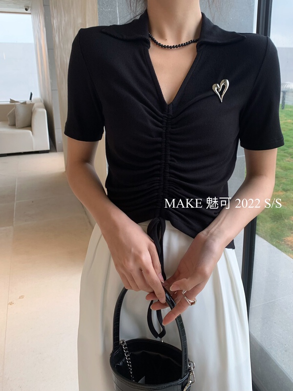 New in early summer! [make Meike] pure love drawstring shirt (with Brooch) 50061# XJ
