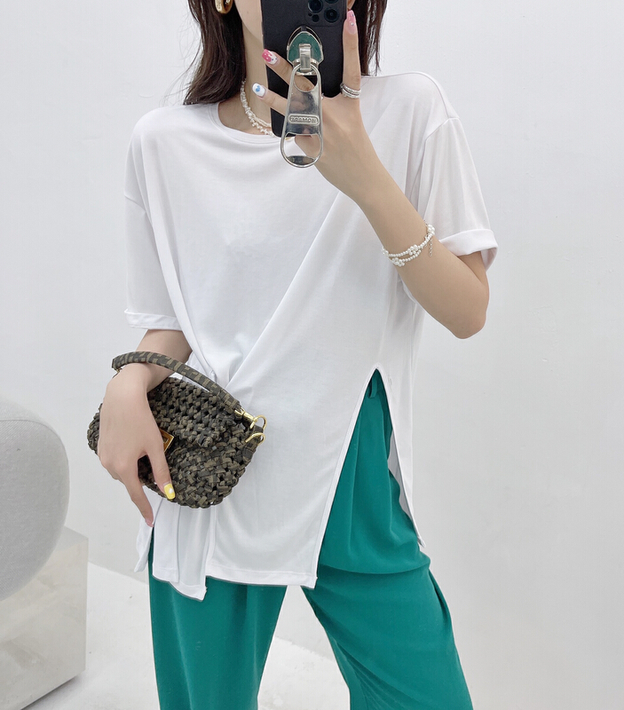 [Xi Xi] slit fashion versatile short sleeve T-shirt 9862-1# ozq