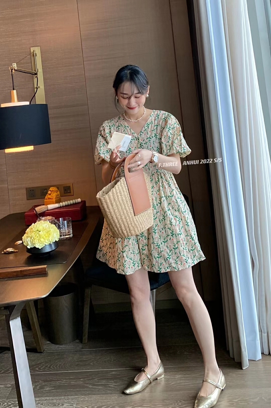 [f.three] floral waist, fluffy and thin design dress 95205# XJ