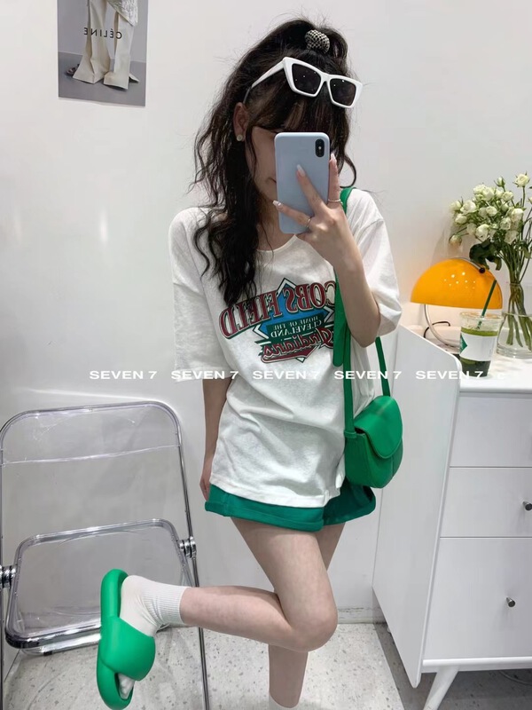 [seven 7] backless print Pullover short sleeve T-shirt 8189# WTT