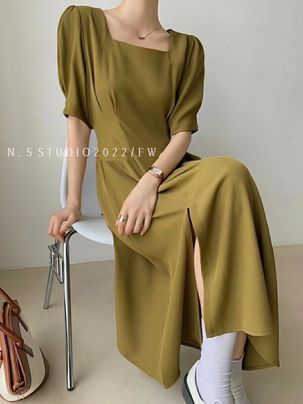 [N.S] French simple high-level sense square neck waist dress 9010# WPL