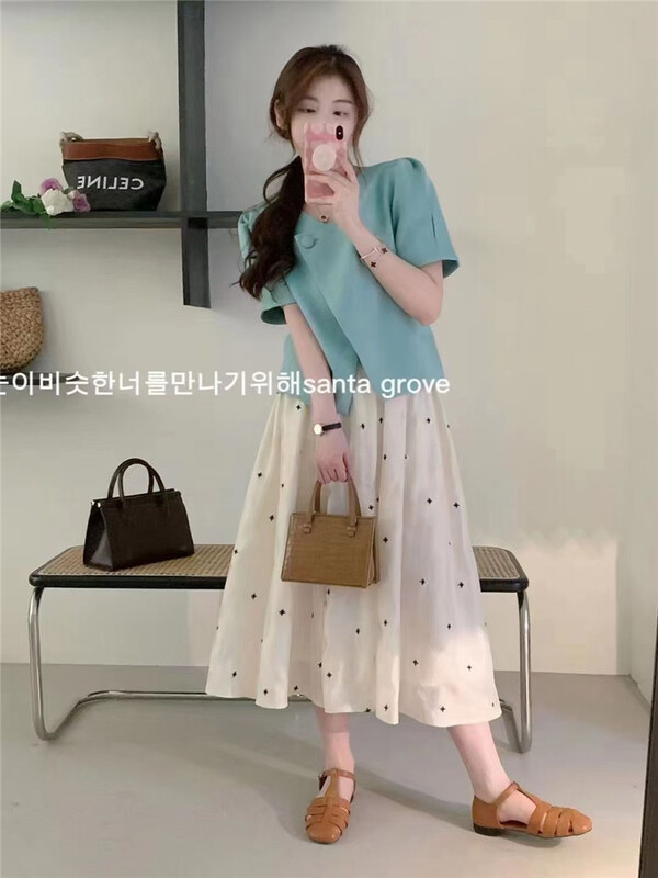New in early summer! [m.zi studio] Korean embroidered elastic waist skirt 872# HBx