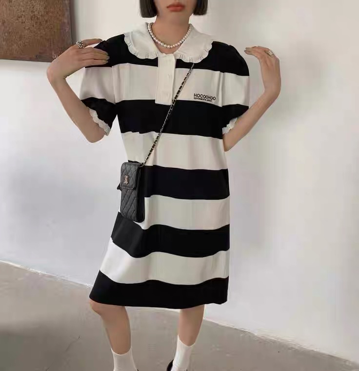 [Kiki studio] striped embroidered lettered T-shirt 5764# hjy