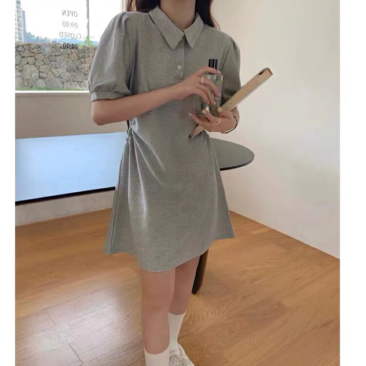 初夏上新!【小凡家】法式氣質POLO領露腰抽繩小心機連衣裙  6137#  LSW