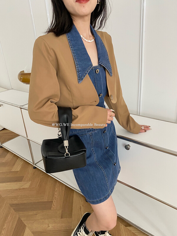 New year in early spring! [wgwe] Korean style short coat + single breasted design, hanging neck and waist cow suit 1040# PCZ