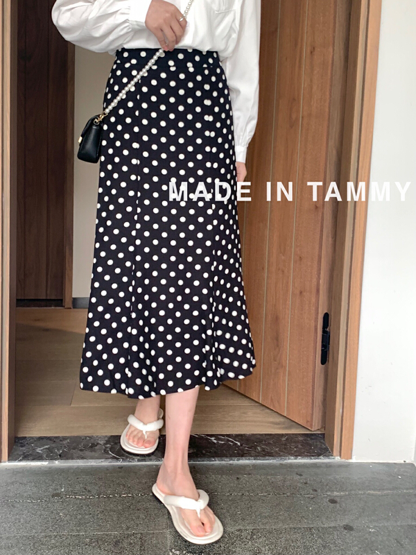 初夏上新!【TAMMY】簡約百搭六片拼接顯瘦都市風魚尾波點半身裙  82562#  L