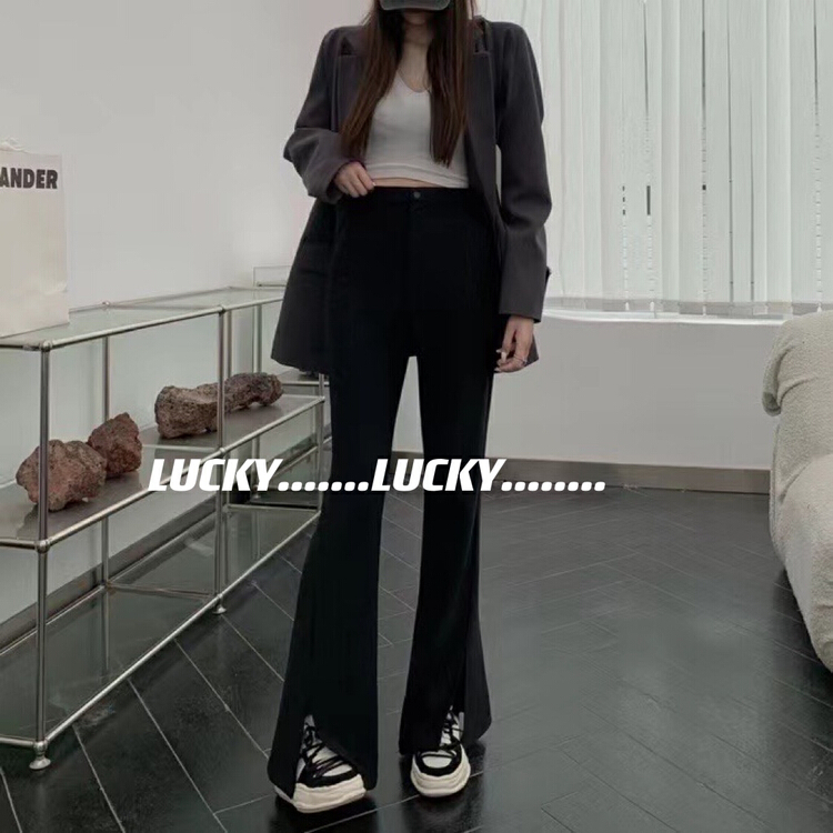 New in early summer! [lucky] high waist, thin and high, split slightly flared casual pants 1178# zxx